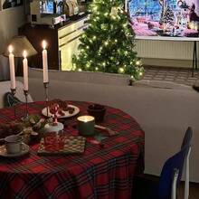 1pc Vintage Red Plaid Christmas Tablecloth, Festive Atmosphere Photography Backdrop