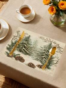 1pc Christmas Tree Table Runner, Christmas Decorative Table Runner, Christmas Linen-Like Table Runner, Table Runner, Table Runner, 1pc Table Runner, 4pcs Placemats, 1pc Pillow Cover, 3 Products Available, Seasonal Home Decor Indoor/Outdoor Party Supplies, Winter Home Decor, Christmas Decoration, Christmas Room Decor, Christmas Party Decoration
