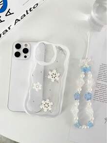 Funda de teléfono a prueba de golpes con textura de crema, borde ondulado, brillo de aceite, decoración de muñeco de nieve y copo de nieve pintada en 3D, con pulsera hecha a mano con cuentas, compatible con iPhone 17pro/17Air/17/17promax16/11/16pro/16plus/16promax/16e/15Promax/13/14/12/XS/XR/7G/8P, compatible con Galaxy, compatible con Redmi - Multicolor - Ver 4