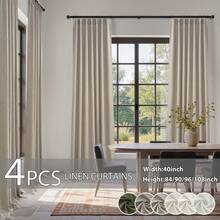 4 Panels Pinch Pleated Curtains Natural Linen Pinch Pleat Back Tab Semi-Shading Drapes With Hooks Rings Window Curtains Home Decor - LANH - Xem 10