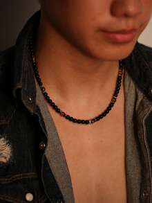 1 件时尚夏季简约黑色串珠项链男士珠宝 - 黑色 - 查看 5
