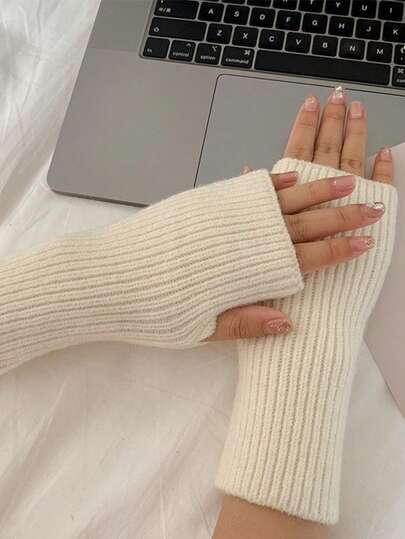 Damplyschhandskar med halvfinger, varma fingerlösa stickade vantar, lämpliga för skrivning och utomhusbruk, höst/vinter, skola