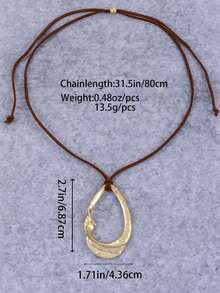 1Pc Bohemian-Style Fashionable Retro Geometric Asymmetrical Pendant Brown Cord Velvet Necklace For Women's Daily Wear & Accessories