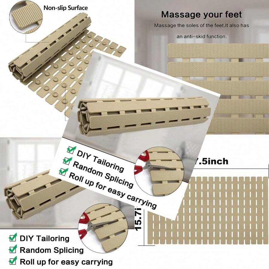 Shower Mat Non Slip Bathtub Mat With Suction Cups And Drain Holes 27.5 X15.7 Inch Bath Mat For Tub And Shower.Easy DryEasy To Cut