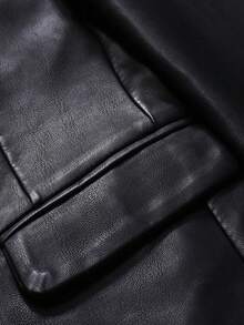 1pc Men's Casual Business Black Leather Single-Breasted Blazer, Fall/Winter