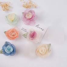 10pcs Pink Sheer Rose Flower Embroidered Patches With Leaves, Handmade 3D Floral Decor, Suitable For Hair Clips And Craft Decoration - Multicolor - View 1