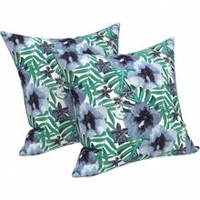 Outdoor/Indoor Throw Pillows, 18x18 Square Pillows With Inserts Bed, Couch, Sofa & Patio Furniture (Set Of 2, Monstera Blue), Decorative Pillows - Blue Salmone Tropical - 查看 11