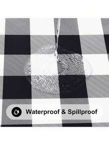 Smiry Round Picnic Table Cloth, Elastic Waterproof Fitted Vinyl Tablecloth 36-44 Tables, Flannel Backed Buffalo Plaid Table Covers Dining, Camping, Outdoor, Black And White Summer Birthday Gifts Wedding Beach Back To School School Supplies Room Decor