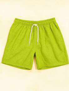 Kit Of 2 Premium Linen Shorts Maurucinho Men's Linen Shorts Kit Of 2 Bermuda Shorts Summer End Of Year - Màu xanh chanh - Xem 3