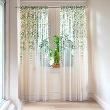 Weeping Flower Sheer Window Curtain Panels - Pair, Header Included, Farmhouse Decor, Floral Curtains For Living Room, Bedroom & Dining Room,39.37*78.74in - 綠色 - 查看 9