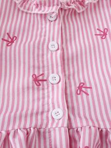 2件套女童无袖条纹上衣和短裤套装，蝴蝶结装饰，休闲时尚，适合户外穿着