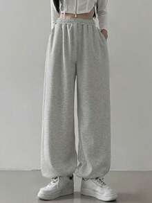 1pc Girls/Teens' Fashionable Solid Color Casual Sports Jogger Pants, Autumn/Winter - Grey - View 5