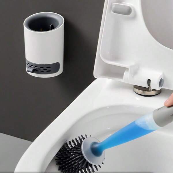 1 pieza Cepillo de inodoro de silicona con líquido - Cepillo de limpieza de inodoro integral - Cepillo de inodoro de cerdas suaves - Reutilizable, montado en la pared o de pie
