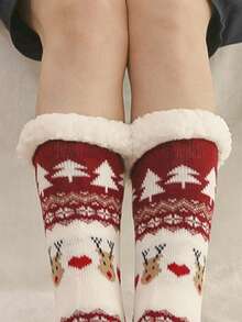 1双女士加厚保暖袜，舒适欧美风圣诞雪袜，秋冬季保暖袜 - 彩色 - 查看 6