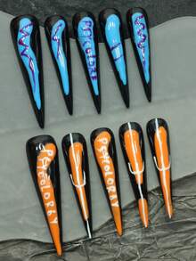 CrystalHola 10 unhas decoradas com listras longas em formato de gota d'água, pintadas à mão, acabamento brilhante em halo, tipo pérola, reutilizáveis, adequadas para festivais de música, festas e Natal. É a nail art preferida de meninas e mulheres. - Multicolorido - Ver 1