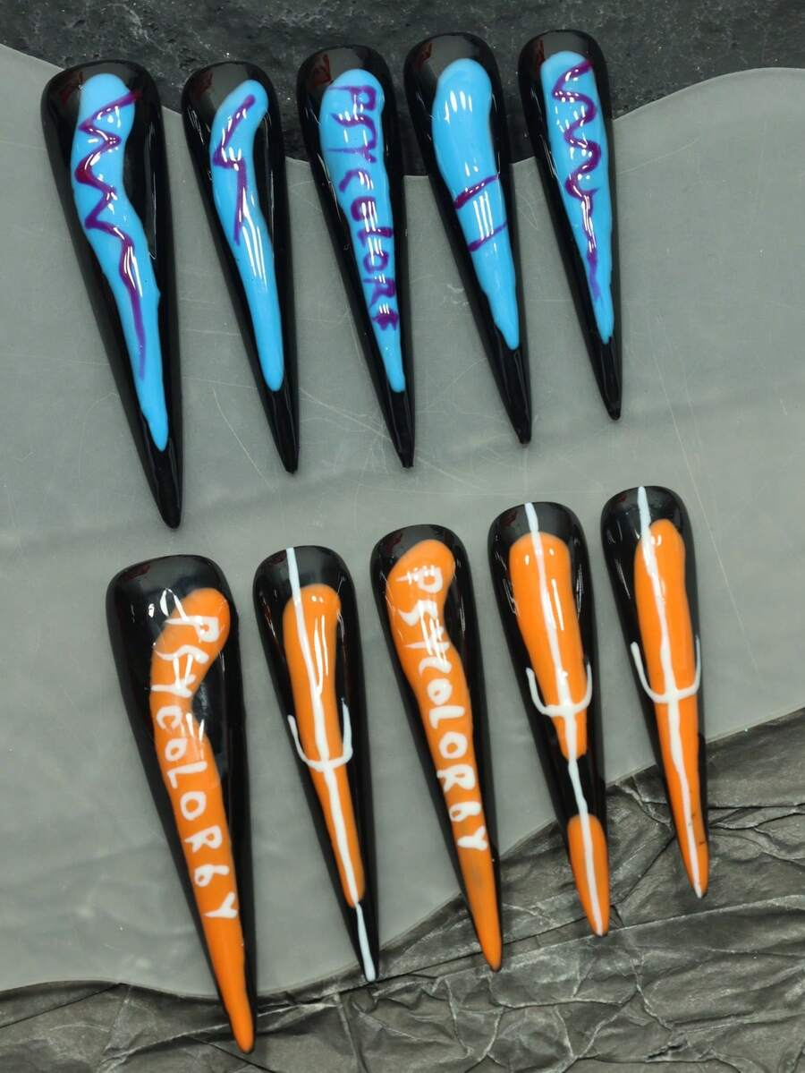 CrystalHola 10 unhas decoradas com listras longas em formato de gota d'água, pintadas à mão, acabamento brilhante em halo, tipo pérola, reutilizáveis, adequadas para festivais de música, festas e Natal. É a nail art preferida de meninas e mulheres. - Multicolorido - Ver 1