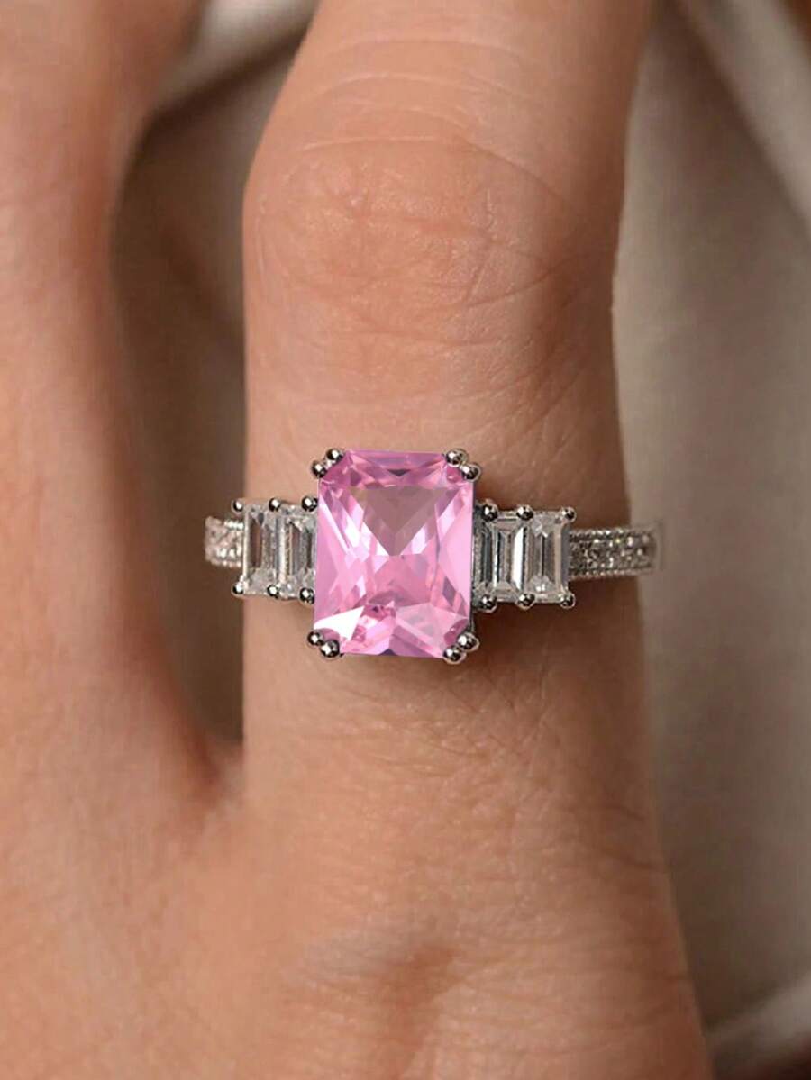 1 chiếc nhẫn Cubic Zirconia thanh lịch, quà tặng trang sức cho nữ nhân dịp đám cưới, lễ đính hôn, kỷ niệm, ngày Valentine. - Hồng - Xem 1