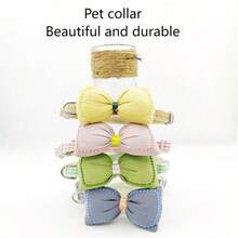 1 pieza Collar de mascota de estilo aleatorio con lazo a cuadros para gatos y perros, collar con campana para perros y gatos, collar pequeño para perros con patrón a cuadros y lazo esponjoso, de moda y llamativo, ligero y no pesado, sin sensación de uso, cómodo para que las mascotas lo usen, ajustable, adecuado para todos los gatos y perros.
