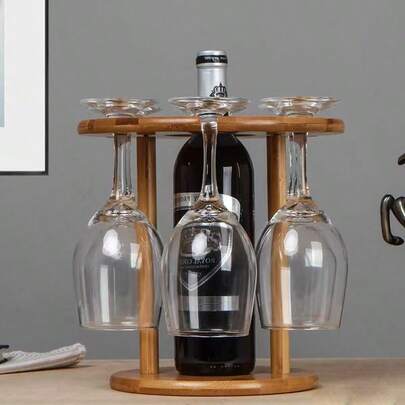 1pc Wooden Red Wine Glass Rack, European Style Solid Pine Creative Hanging Red Wine Glass Holder, Household High Stem Glass Cup, Wine Glass Suspension Display, Red Wine Glass Rack, Wine Decanter Rack, Wine Glass Hanging Storage, Desktop Wine Glass Rack, Wooden Red Wine Rack, Sturdy Anti-Tipping Wine Glass Rack