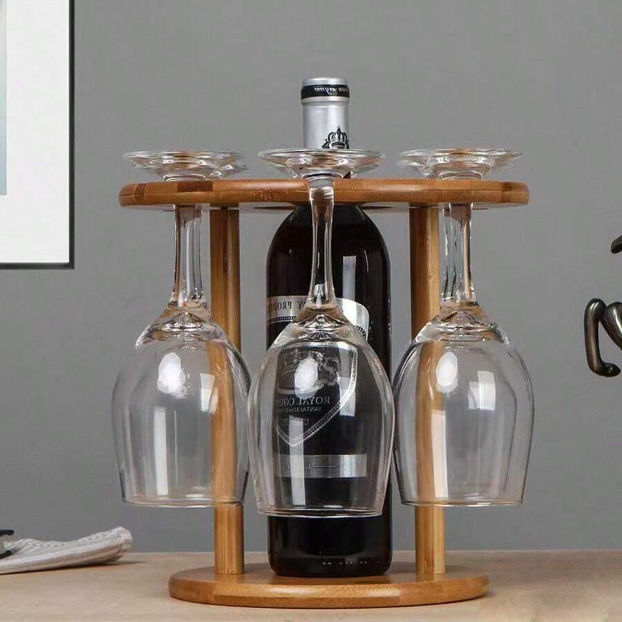 1pc Wooden Red Wine Glass Rack, European Style Solid Pine Creative Hanging Red Wine Glass Holder, Household High Stem Glass Cup, Wine Glass Suspension Display, Red Wine Glass Rack, Wine Decanter Rack, Wine Glass Hanging Storage, Desktop Wine Glass Rack, Wooden Red Wine Rack, Sturdy Anti-Tipping Wine Glass Rack