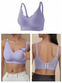 1pc Nursing Bra, Lift & Support, Pregnancy & Postpartum, Front Closure, Suitable For Large Bust - Purple - View 5