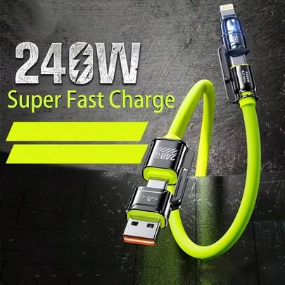 四合一USB充电线，最大功率240W多功能USB-C快充线，Type-C/USB-A/L接口组合，兼容 16/15/14/13、iPad、Galaxy等设备，最大功率240W四合一快充线，双端口设计，支持USB-A/Type-C/Lightning三种充电方式，兼容 16/15/14/13/12/11 Pro Max、S25/S24/S23、Moto G、Pixel等设备，圣诞礼物/家居礼物