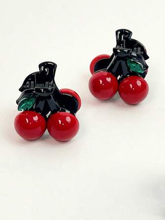 2pcs Red Cherry Mini Small Grabbing Clip Female Forehead Side Small Clip Fashionable New Bangs Clip Rhinestone Hairpin Headdress Claw Clips Winter Hair Accessories Elegant Hair Clips Winter Hair Clutch