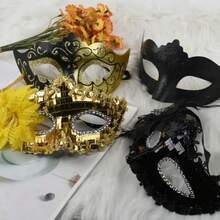 Masquerade Masks For Couple Couple Venetian Mask For Christmas Festival Costume Party Black Gold - như hình ảnh - Xem 7