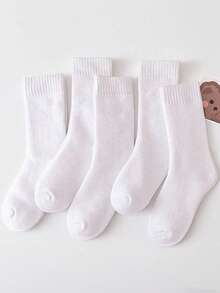 1/3/5/10/15/20 Đôi tất dài đến bắp chân bằng vải len dày, màu trắng trơn, thoải mái, thấm hút mồ hôi, dành cho nữ, mùa thu/đông - trắng - Xem 4