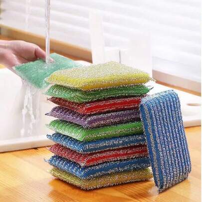 二合一清洁海绵，洗碗海绵，条纹钢丝绒海绵，清洁海绵，家用清洁布，厨房洗碗和锅具清洁工具，适用于水槽、炉灶、烤箱、抽油烟机清洁，厨房用品，颜色随机