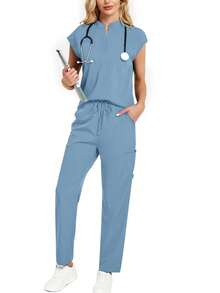 2pcs Set: Allover Print Mandarin Collar Top And Drawstring Pants Loungewear Spring - Light Wash - View 7