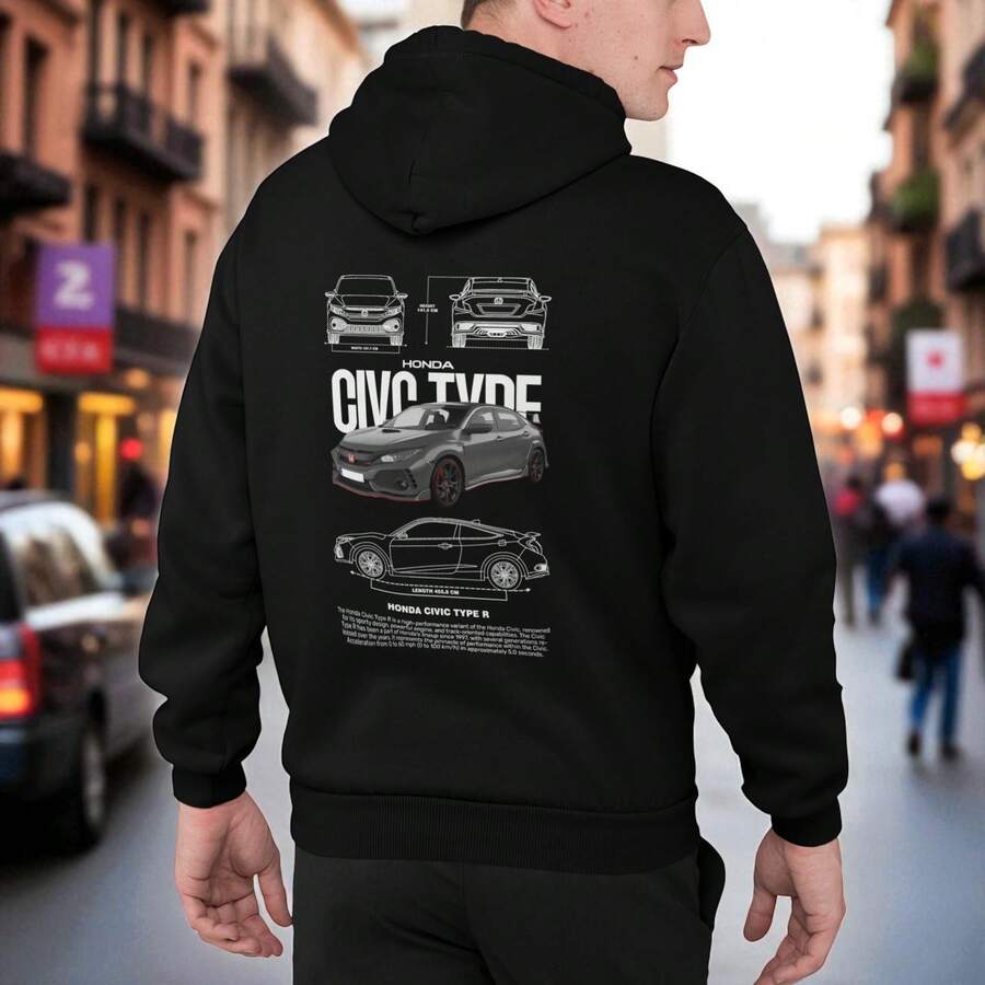 Sudadera Hondaa Civic Type R Unisex con Capucha - Negro - Ver 1