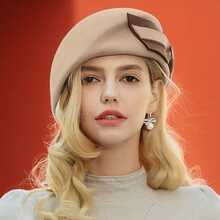 HIMESPORT Autumn/Winter Fashion Elegant Women's Lady Wool Felt Beret Hat With Bowknot For Wedding Formal Church Tea Party Cocktail British Banquet Celebrity Fascinator Hats