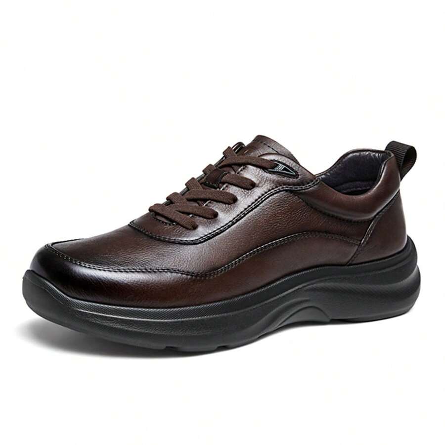 CAMEL CROWN 男士休闲鞋，秋冬季柔软舒适轻便牛皮增高都市商务休闲运动鞋 - 棕色 - 查看 1