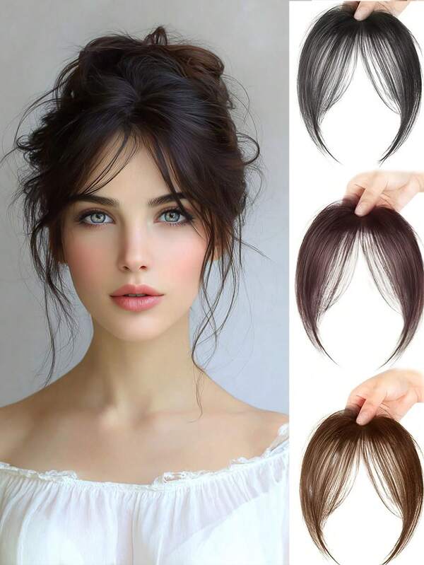 1 Stück elegante natürliche schwarze & dunkelbraune Clip-In Pony für Damen, lockige Synthetik-Haarverlängerung mit hoher Temperaturbeständigkeit, voluminöser Seitenpony für Partys & tägliche Unternehmungen, Haar-Accessoire für Partys | Seitenpony | Natürliches Aussehen