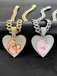 1 件项链水钻镶嵌破碎字母破碎心形面板吊坠项链感觉风格男士链式迈阿密项链男士 15 毫米冰晶嘻哈珠宝万圣节 - 吊墜項鍊 - 查看 10