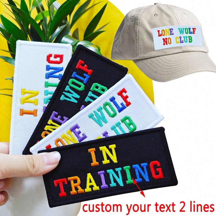 Personalisieren Sie einen frischen Regenbogen-Text-Namensaufnäher, die Farbe ist so bunt wie ein Regenbogen, und die Anbringung kann durch Bügeln, Handsticken oder Klettverschluss erfolgen. - mehrfarbig - Übersicht 1