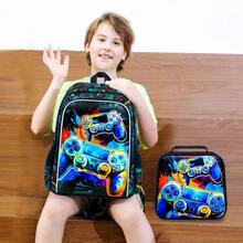 3pcs Backpack For Boys And Girls, Vacation Party Lightweight Large Capacity Roller Game Machine School Bookbag