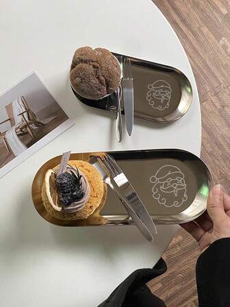 1 Pc Christmas Trinket Tray Oval Stainless Steel Small Serving Trays Towel Storage Dish Plate Tea Fruit Trays Jewelry Plate Decorative Storage Tray (Silver 1pc, 8.7 X 3.6 Inch)
