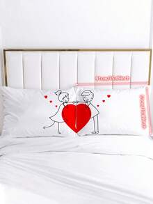 1pair Heart & Figure Graphic Pillowcase Without Filler - Multicolor - View 6