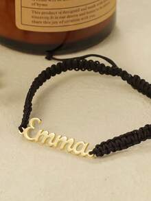 Personalized Couple Name Bracelet, Unique Jewelry, Adjustable Stainless Steel Name Plate Bracelet, Friendship Gift, Handmade Woven Couple Bracelet, Minimalist Design, Durable Woven Strap, Perfect For Valentine's Day, Romantic Gift - Multicolor - View 4