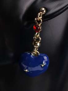 1 Pair Vintage Luxury Blue Heart Shaped Long Dangle Earrings, Unique Design