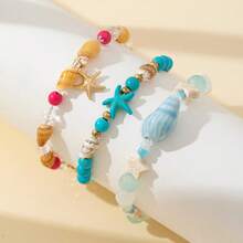 Assorted Color Seashell, Starfish Beaded Bracelet, Beach Vacation Style