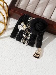 1pc Elegant Handmade Fabric Brooch, College Badge Design, Luxury Jewelry Brooch Pin, Suitable For Daily Wear, Gift For Dates - Retro - View 13