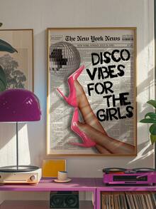1 Stück ungerahmter Poster mit rosa und schwarzem Schlagzeilen-Motiv von High Heels und Kuss, ideal für Studentenzimmer, Mädchenzimmer, Waschküche, Schlafzimmer Wanddekoration