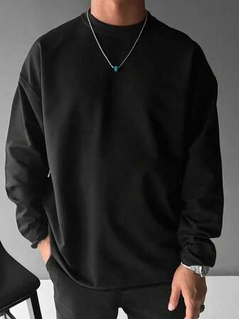 Camiseta de manga larga casual de unicolor para hombres, versátil para primavera, otoño e invierno