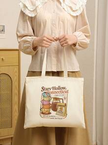 Stars Hollow Luke Pattern Tote Bag Shoulder Bag For Travel Daily Commute Women's Shopping Bag, Best Gift For Her,  Folding Shoulder Bag Summer Beach Holiday Bag, Travel Gift For Man Woman Tv Show  Autumn Gift