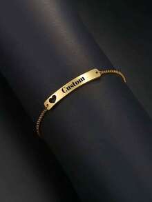 Customized Engraved Stainless Steel Bracelet With Heart Pendant - Personalize With Name, Date Or Message - Elegant Gift For Valentine's Day, Birthday, Mother's Day, Teacher's Day, Etc. - Customizable Personalized Chain Bracelet 304 Stainless Steel Engraved Hollow Heart Adjustable Jewelry Gift For Birthday, Back To School, Halloween, Christmas, Thanksgiving