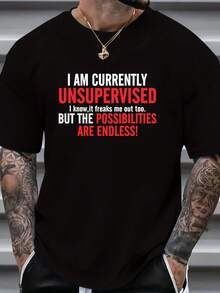 Camiseta de Hombre de Talla Grande con Estampado de Eslogan, TALLA GRANDE - Negro - Ver 1