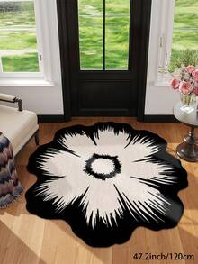 1 Stück schwarzweißer Blumenmuster Wohnzimmer Dekorationsteppich, bohemian-retro Stil Muster, Flaumiges Material mit 10mm Dicke, weich und angenehm anzufassen, leicht zu pflegen, wasserfest und fleckabweisend, rutschfeste Rückseite, Teppich für Lobby, Schlafzimmer, Wohnzimmer, Badezimmer, Küche, Büro, Raumdekoration und Fußmatte, ideal für Feierlichkeiten.